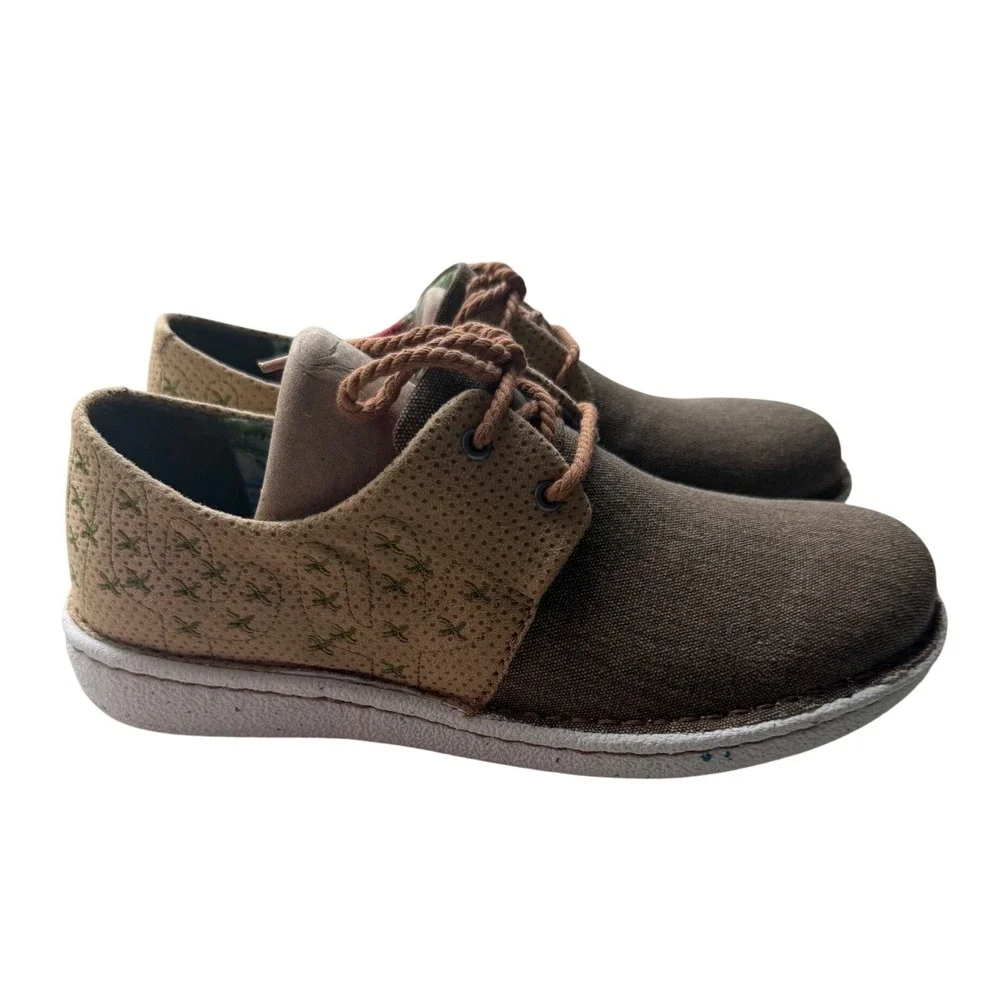 Justin JL142 Womens Brown Canvas Cactus Embroidered Lace Up Casual Shoes 6 M